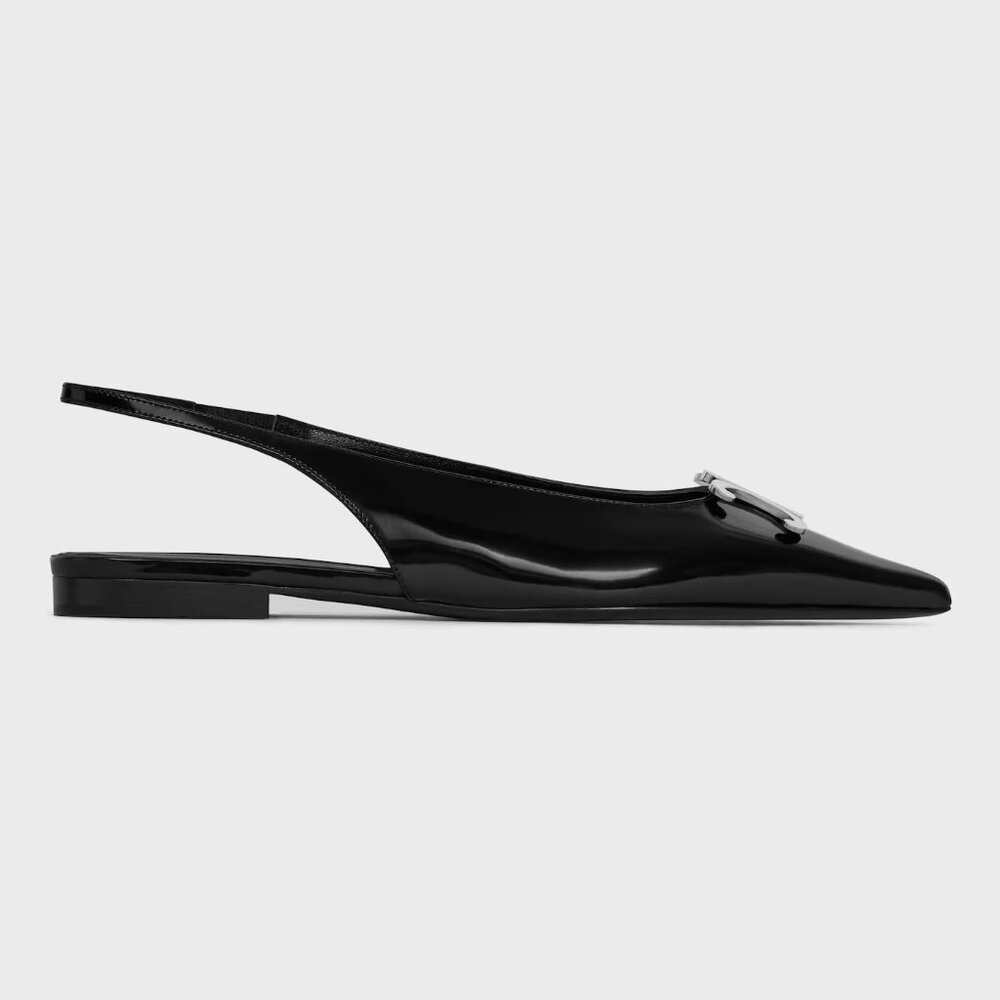 CELINE Alma Triomphe Logo Glossy Leather Flat Slingback Sandals Shoes - Picture 2 of 14